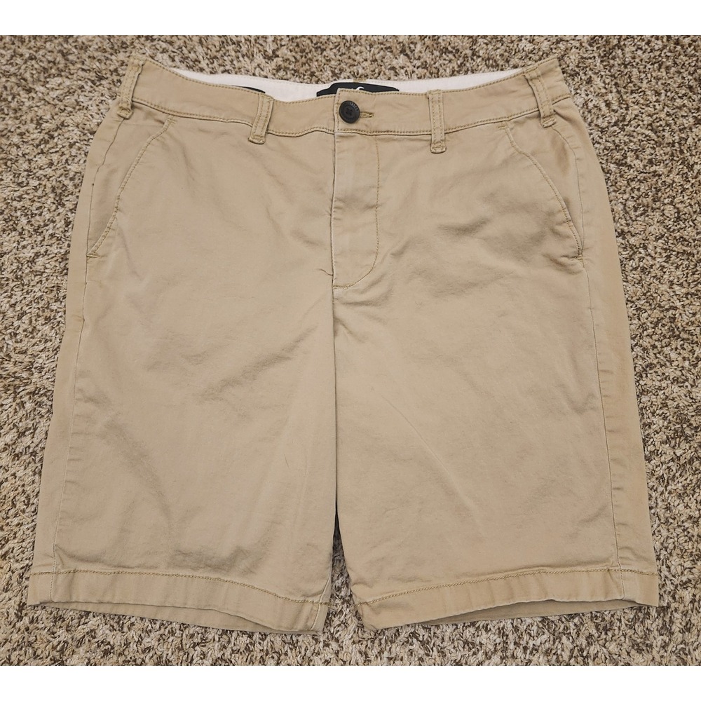 Hollister Mens Epic Flex Flat Front Chino Shorts Khaki Tan Size 32 9 Inch Inseam